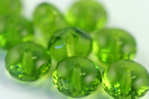 1 STRAND (25pc) 9x6mm FACETED GEMSTONE STYLE DONUT OLIVINE GREEN CZECH GLASS CZ089-1ST